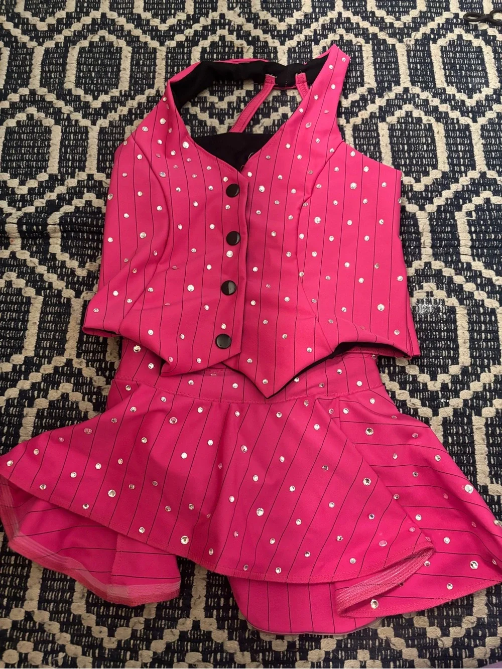 Hot Pink Studded Pinstripe Two-Piece Set